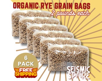 6x Sterilized Rye Grain Spawn Bags: Mushroom Cultivation Substrate