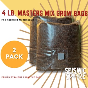 2x Masters Mix Sterilized Grow Bag, 50/50 Hardwood and Soy Hull,  Mushroom Cultivation Spawn Bag, 4 lbs Each