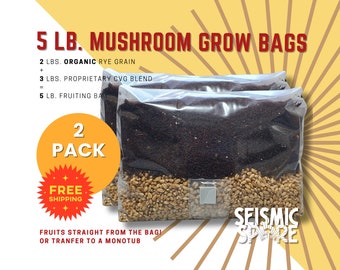 2x Mushroom Grow Bags: 5lb All-In-One Rye & CVG Substrate