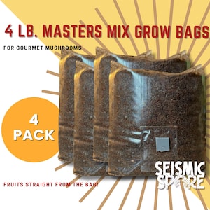 4x Masters Mix Mushroom Grow Bag: Sterilized Hardwood & Soy Hull