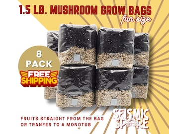 8x Mushroom Grow Bags: Sterilized Rye Grain, CVG Substrate
