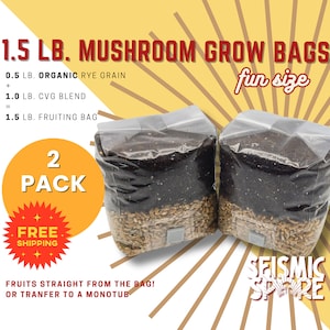 All-In-One Mushroom Grow Bags: Sterilized Rye Grain & CVG Substrate - 1.5 lbs (2x)