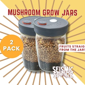 Mushroom Grow Jars - 2 Pack Quart Wide-Mouth All In One Grow Jar with Reusable Plastic Lid  - Organic Rye &