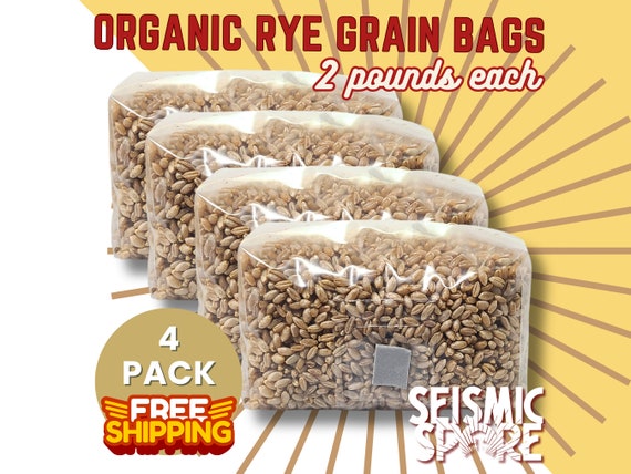 4x Sterilized Organic Rye Grain Bags: Mushroom Substrate with SHIP