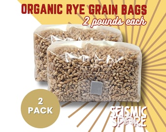 2x Sterilized Rye Grain Bags, 2 lbs. Each, 4 lbs. Total, Organic Rye Berry Mushroom Grain Substrate, RTV SHIP