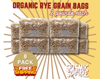 8x Sterilized Rye Grain Spawn Bags: Mushroom Cultivation Substrate