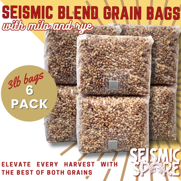 Seismic Blend Mushroom Grain Bags - 3 lb. Milo/Sorghum Millet & Rye - 6 Pack