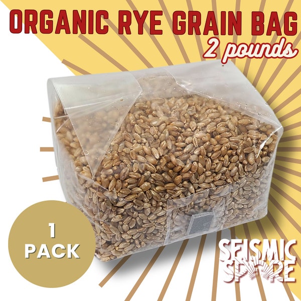 Sterilized Grain Spawn Bag, Rye Berry Substrate Grow Bag for Mushroom Cultivation with Injection Port, 2 lbs.