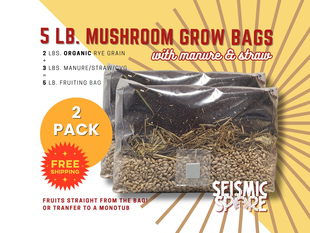 2x Mushroom Grow Bags 5 Lb. Each All in One Grow Bags With Manure and