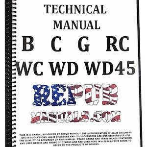 Allis Chalmers Model G Tractor Technical Service Repair Shop Manual