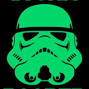 May include: A green and black graphic design of a Star Wars Stormtrooper helmet with the text "STORM POOPER" below it.