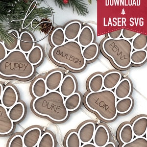 Paw Print Laser Svg File- Ornement Téléchargement numérique, Glowforge