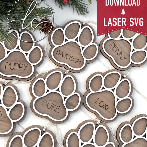 Paw Print Laser Svg File- Ornament Digital Download, Glowforge