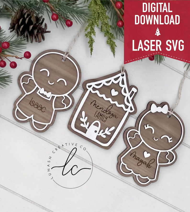 Gingerbread Laser Svg File Ornament Digital Download, Glowforge image 1