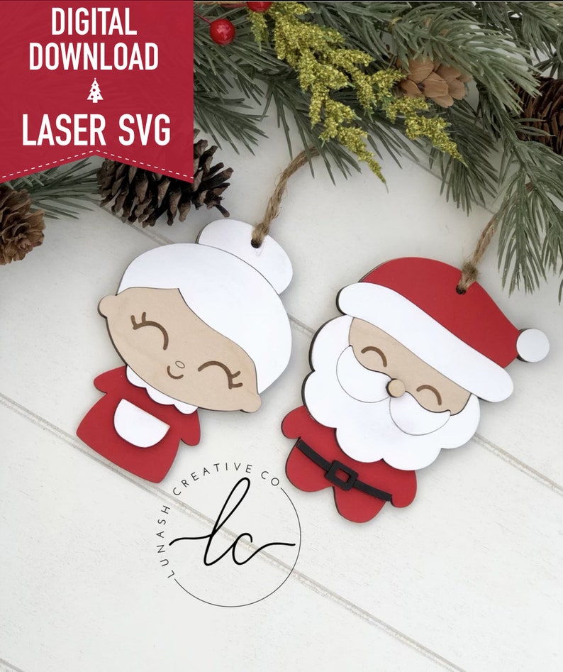 Santa Claus, Mrs. Claus Laser Svg File Ornament Digital Download, Glowforge image 1