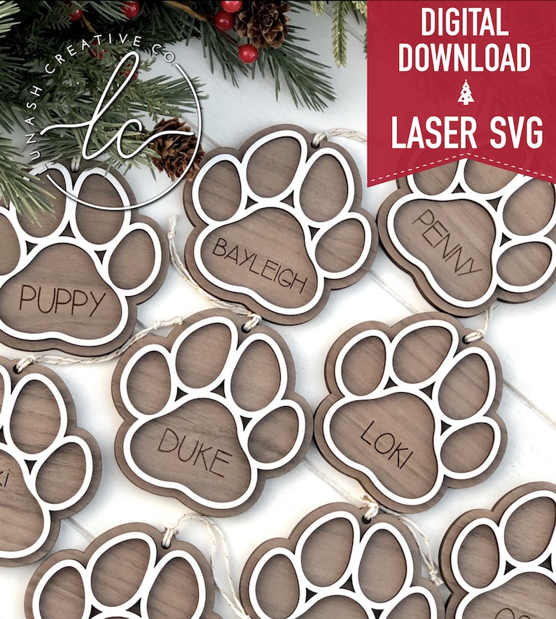 Paw Print Laser Svg File- Ornament Digital Download, Glowforge 