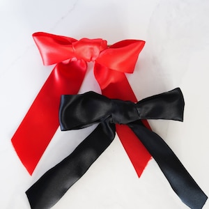 Ribbon Hair Clip/Barrette  - Black & Red Bow Hair Clips - Satin Material