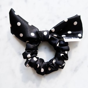 Black & White Scrunchie Satin Scrunchie with Bow Hair Accessories for Women Gift Ideas for Her Valentine's Day Gift Scrunchies for Kids