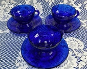 Lovely 1930 39 s quot New Martinsville Moondrops quot colbalt blue cups saucers