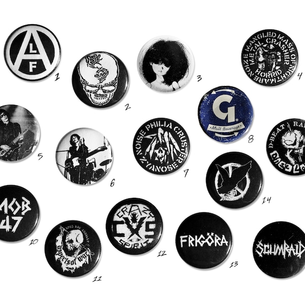 Assorted 1" Inch Punk Pins (Disclose, Mob 47, Zyanose, Scumraid, Dollhouse, Les Rallizes Dénudés)