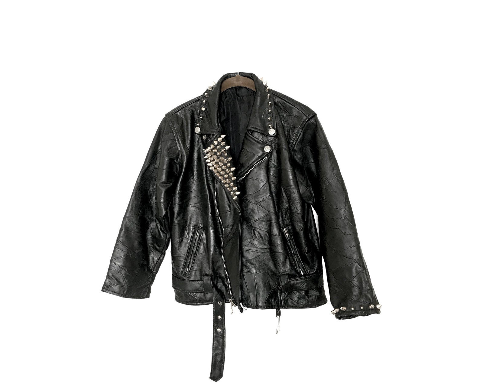 Vintage studded patchwork leather punk jacket Etsy