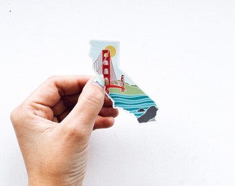 California State Sticker | Golden Gate Bridge | Weatherproof | Vinyl Sticker | Sticker for Hydroflask, Journal, Car decal, or Laptop