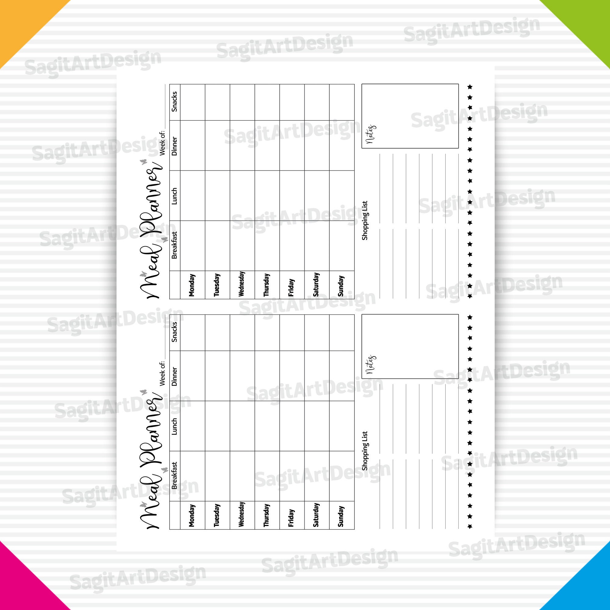 meal planner printable instant download weekly meal planner etsy