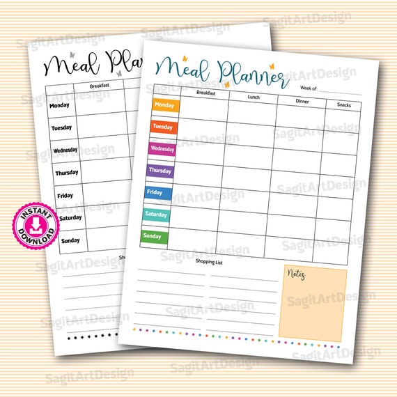 Meal Planner Printable INSTANT DOWNLOAD Weekly Meal Planner | Etsy