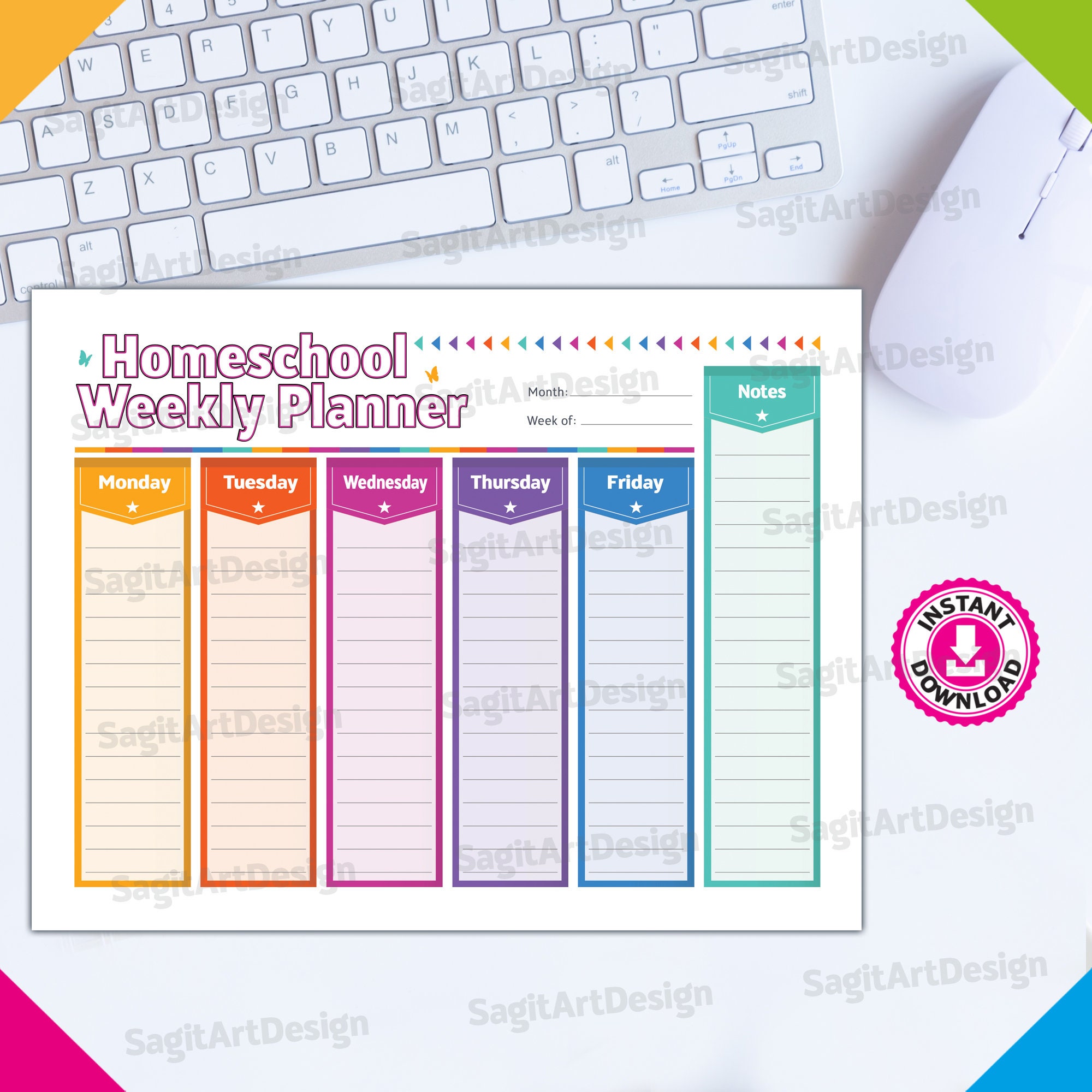 homeschool weekly planner printable instant download etsy