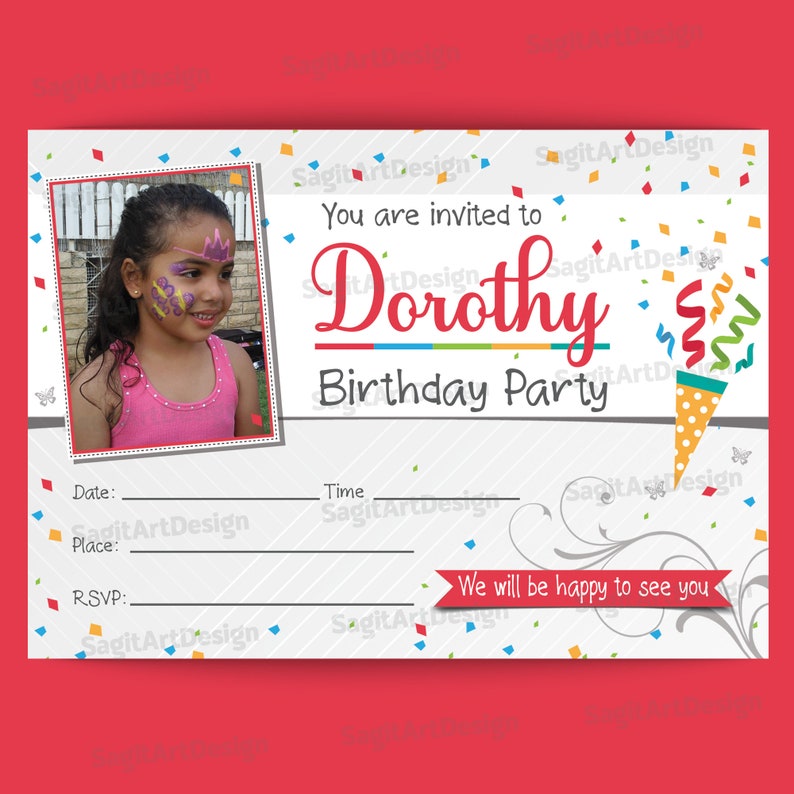 Personalized Birthday Party Invitation With Photo INSTANT Etsy