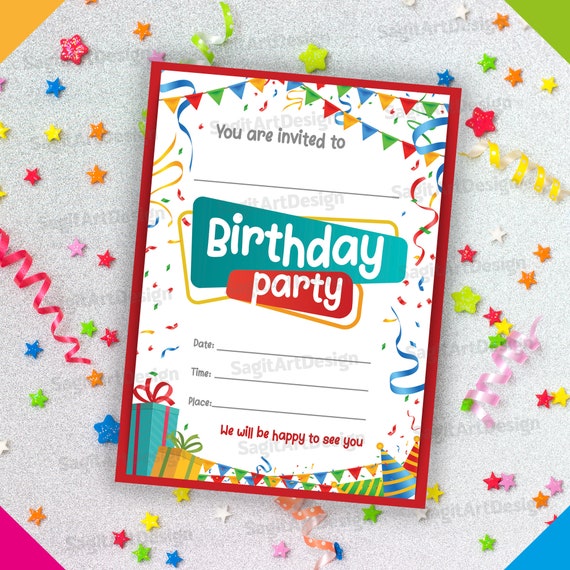Birthday party colorful invitation printable INSTANT Etsy