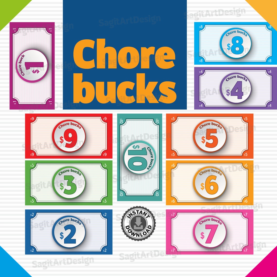 Chore Bucks Printable INSTANT DOWNLOAD Reward money | Etsy