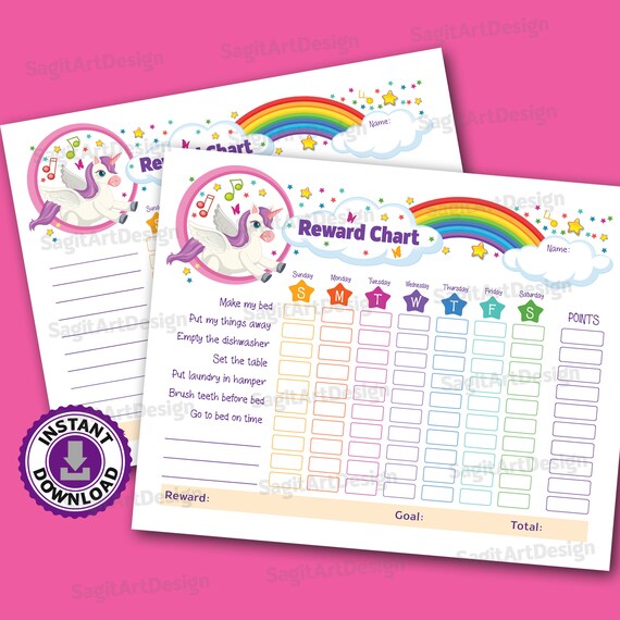unicorn reward chart reward chart for kids printable etsy