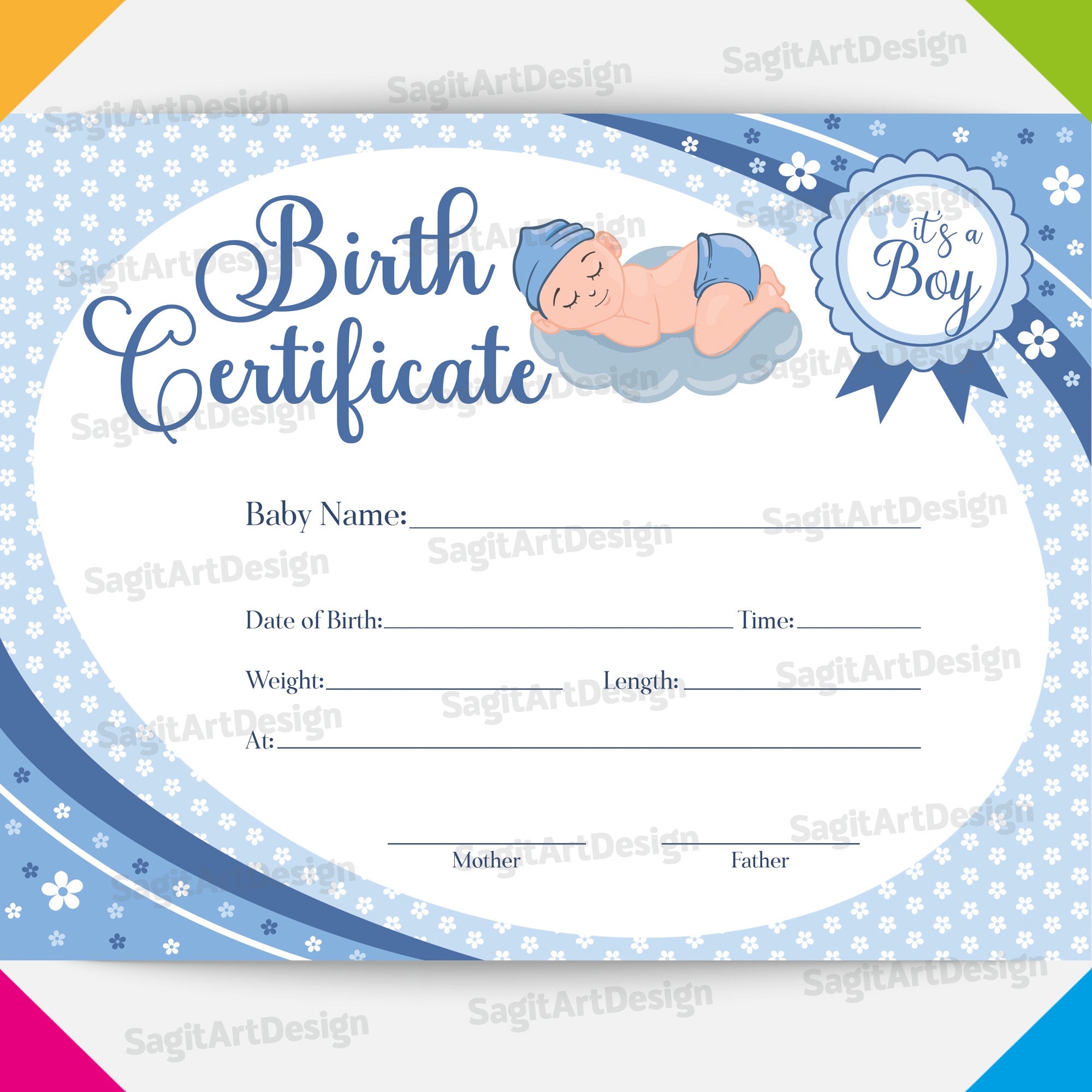 birth certificate Baby Birth Template, Baby Boy Birth Certificate, INSTANT DOWNLOAD