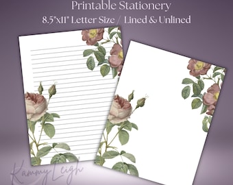 Printable Stationery/Floral Stationery/Roses/ Flower Stationery/Writing Paper/DIGITAL DOWNLOAD/Dusty Rose