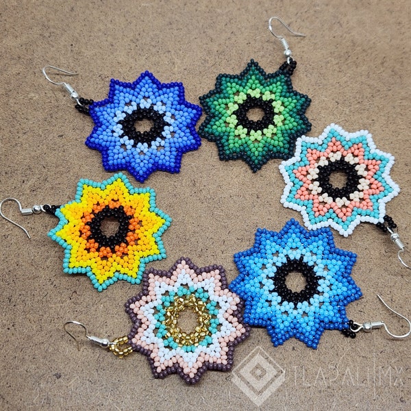 Beaded Huichol Hollow Star Earrings (S)