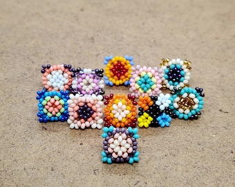 Beaded Square Flower Huichol Earrings