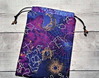Celestial Tarot Deck Bag, Drawstring Divination Pouch
