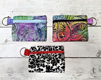 Handcrafted Keyring Zipper Pouch, Fabric Coin Purse, (choose fabric)