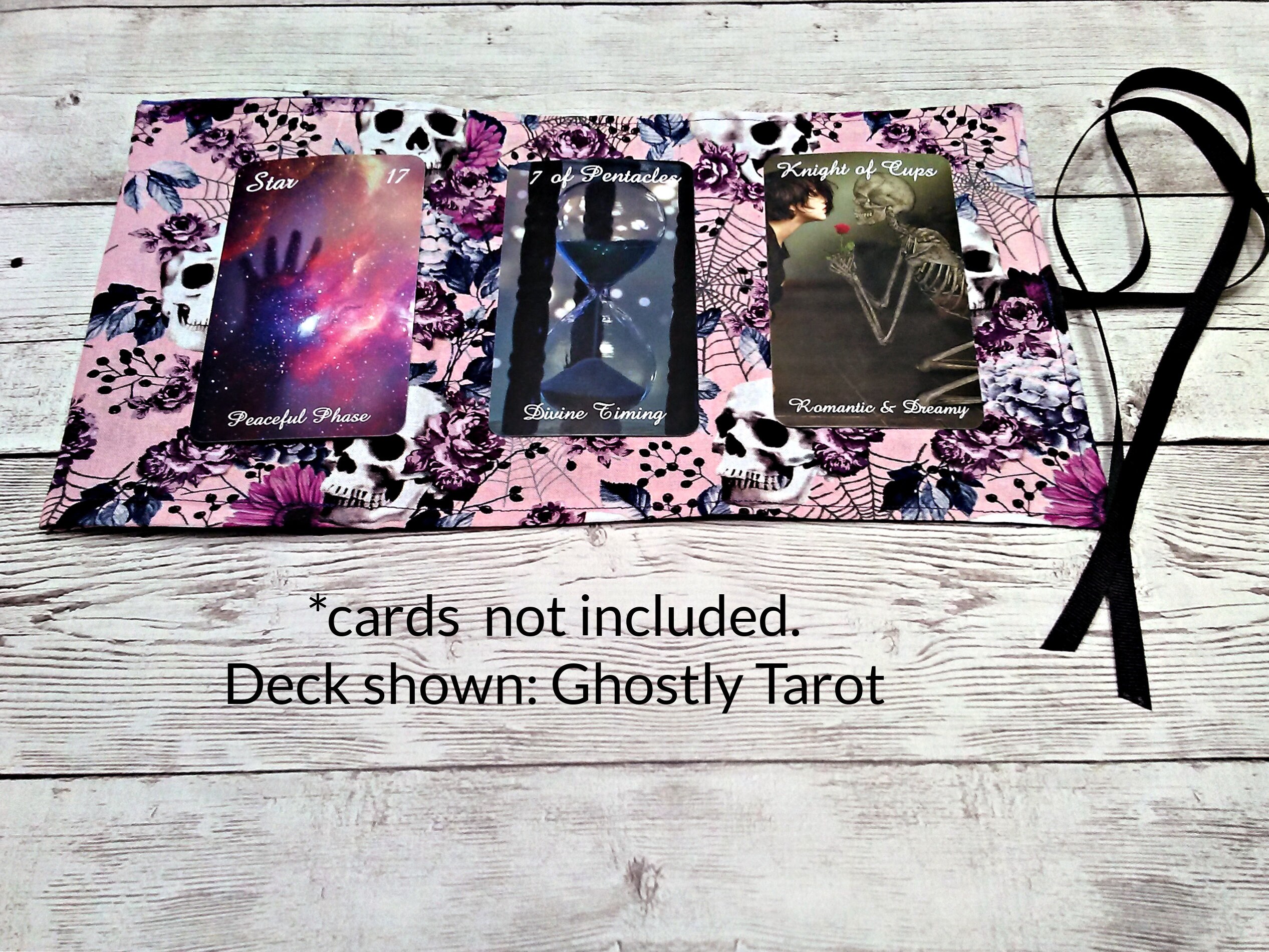 Skulls & Floral Pink Wrap Around Tarot Oracle Card Pouch Mat, Reading ...