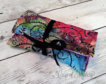MulticolorPaisley Batik Wrap Around Tarot Oracle Card Pouch Mat, Reading Cloth (choose size)