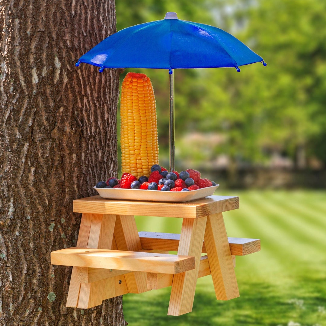 Squirrel Feeder Picnic Table With Umbrella Corn Cob Holder Etsy