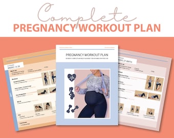Plan de ejercicios para el embarazo (PDF) / Programa de ejercicios prenatales seguros trimestre a trimestre / Guía de ejercicios imprimible de 40 semanas / En casa o en el gimnasio