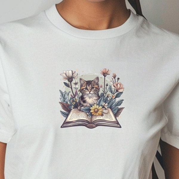 Cottagecore Bookish Cat Baby Tee, Retro Smut Y2K Aesthetic Coquette Crop Top, cute baby tee, romantasy reader shirt