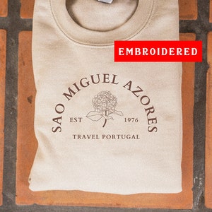 SAO MIGUEL AZORES Embroidered Crewneck/ Vintage Embroidered Logo Crew/ Personalized Embroidered Sweatshirt
