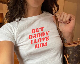 Camiseta Mas Papai Eu O Amo, Crop Top Coquete Estético Y2K, Camiseta Fofa para Bebê, Camiseta com Laço Coquete, Camiseta para Bebê Y2K, Camiseta para Bebê dos Anos 90, Roupas Y2K