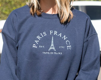 Paris France Embroidered Sweatshirt: Travel Souvenir Crewneck