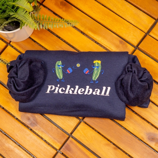 Pickles Playing Pickleball Embroidered Crewneck Sweatshirt