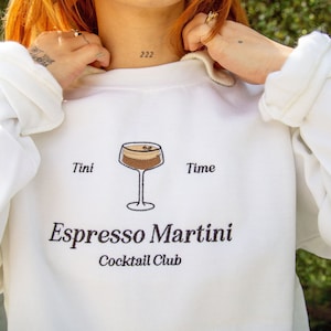 Embroidered Tini Time Sweatshirt, Espresso Martini Coquette Cocktail Club Crewneck, Preppy Drinking Top for Girls Night, Girls trip shirt