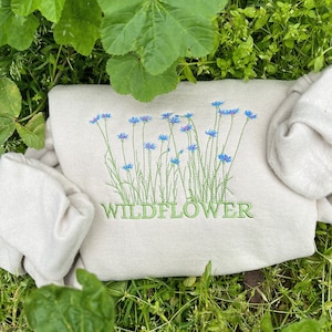 Wildflower Embroidered sweatshirt, cute whimsical wildflowers cottage core crewneck sweater gift for her